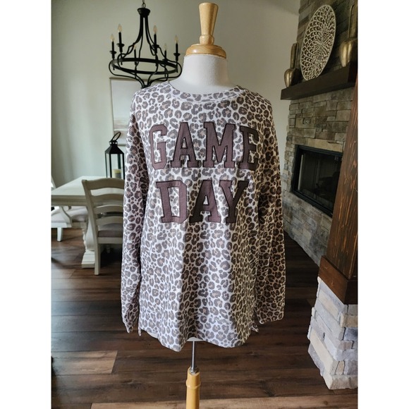 Spirit to Tee Tops - NWOT Boutique Leopard Print Game Day Long Sleeve Ribbed Sweatshirt Top XLarge